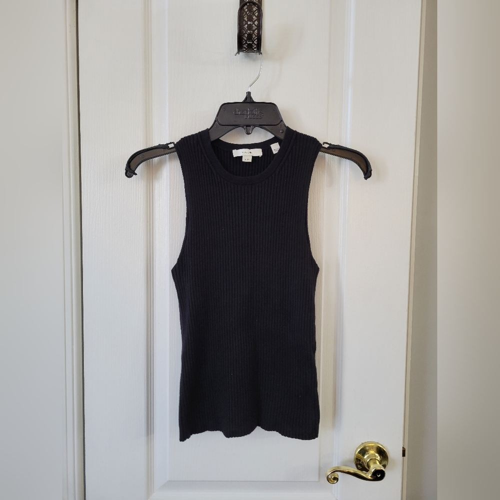 Vince Ribbed High Neck Sweater Tank in Black Size XS Wool Blend